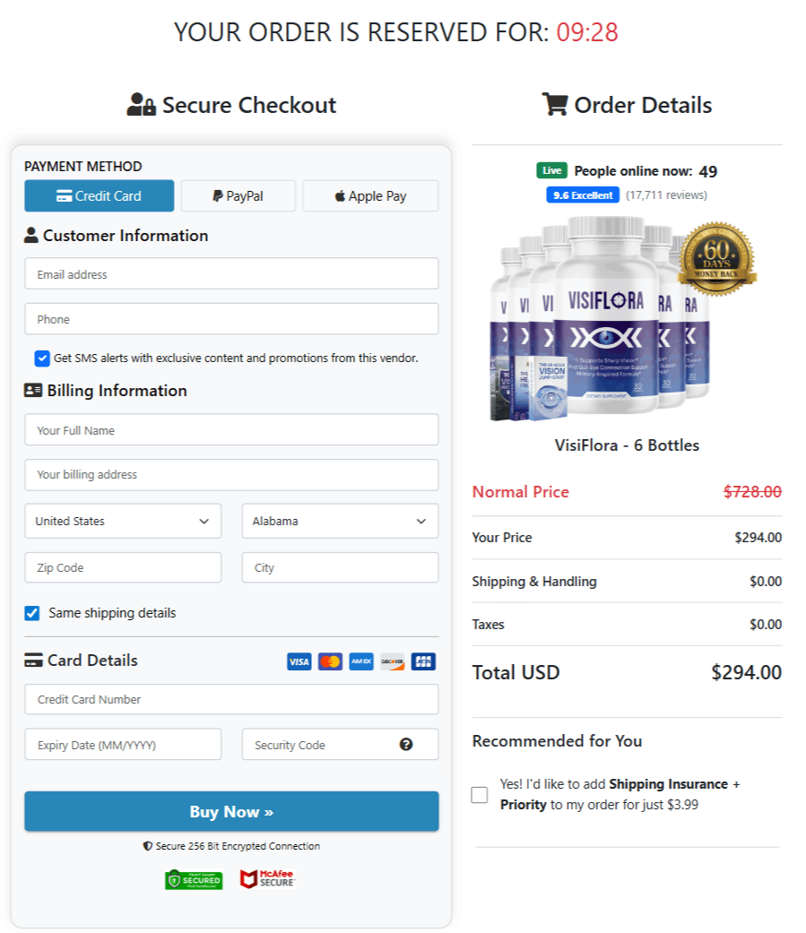 visiflora-checkout-page